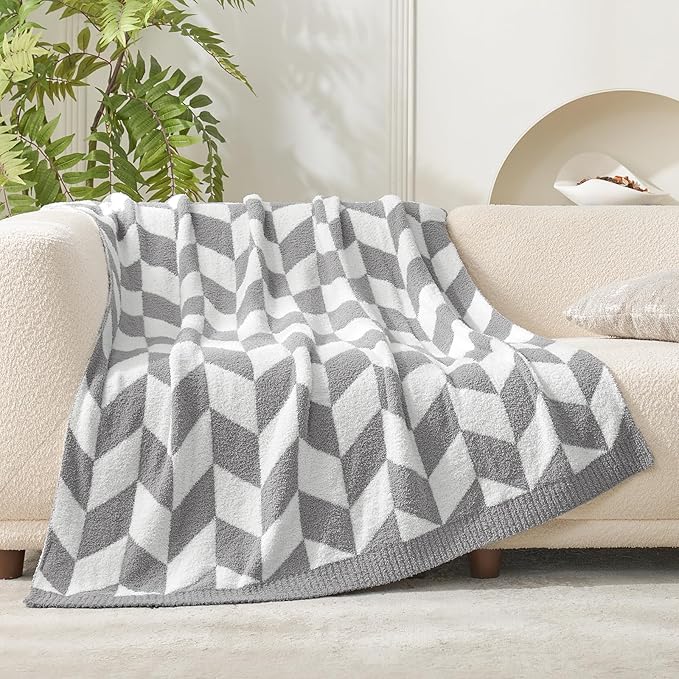Snuggle Sac Chevron Throw Blanket for Couch, Reversible Super Soft Warm Blankets Cozy Knit Fuzzy Plush Lightweight Throws for Sofa, Bed, Camping,Grey,50x60 inches-Ruum Studio Home