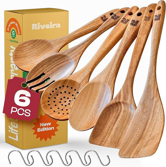 Riveira's 6-Piece Kitchen Essentials - Wooden Spoons for Cooking and Comprehensive Cooking Utensils Set-Ruum Studio Home