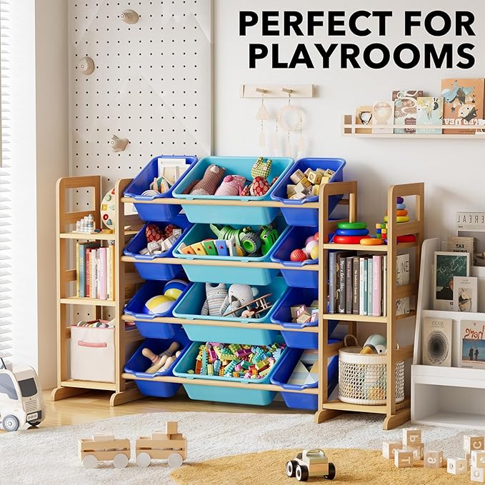 SpaceAid Toy Storage Organizer with 6 Shelves and 12 Bins, Toy Organizers Storage Bookshelf, Kids Bin Shelf Toys Box Bookcase for Bedroom Playroom Organization Room Decor, Blue and Navy Blue-Ruum Studio Home