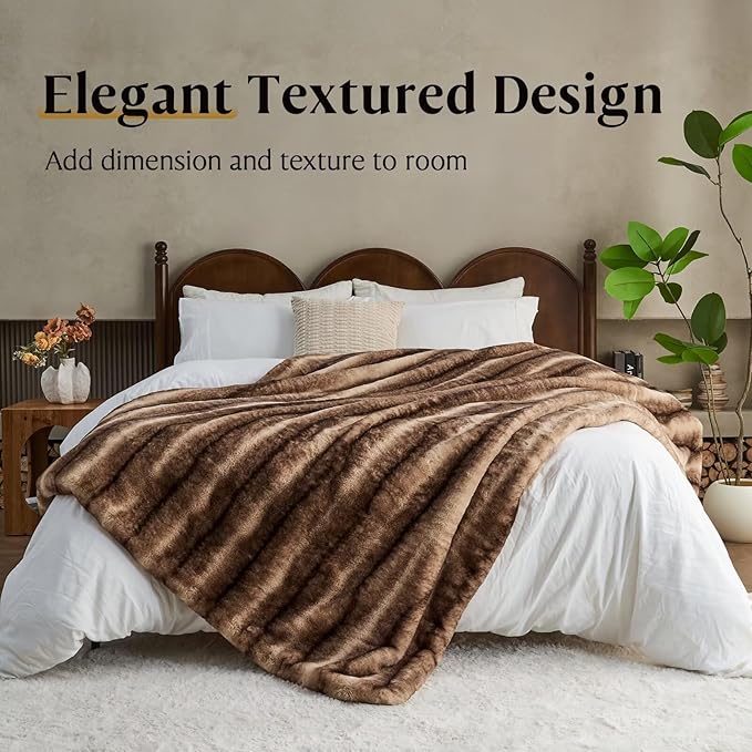 Luxury Faux Fur Blanket - Soft Warm Plush Blankets for Couch Sofa Bed, Fluffy Thick Throws for Bedroom, Office, Living Room, Decorative Reversible, Not Easy to shed - 60"x80", Brown-Ruum Studio Home