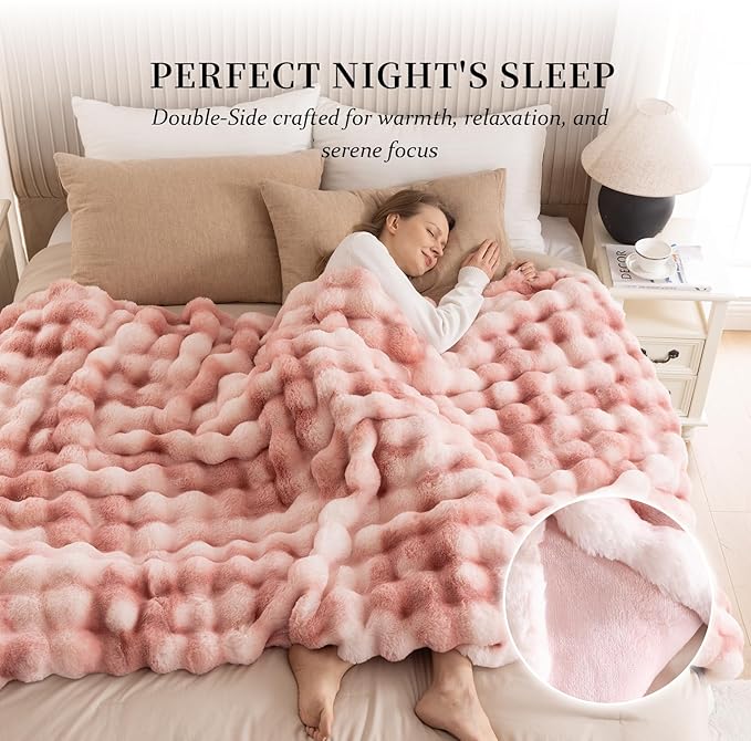 Cozy Faux Fur Throw Blanket for Couch-Warm Fuzzy Throw Blanket, Soft Plush Thick Bubble Blankets for Bedroom and Living Room, Furry Luxury Blanket, 50 x 60, Tie-Dye Pink-Ruum Studio Home