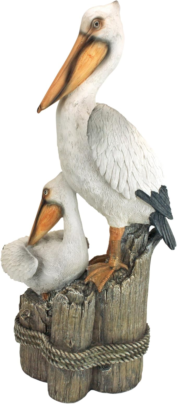 Design Toscano Coastal Decor Ocean's Perch Pelicans Garden Bird Statue, 9 Inch Wide, 24 Inch Tall, Cast Stone Resin, Full Color Finish-Ruum Studio Home