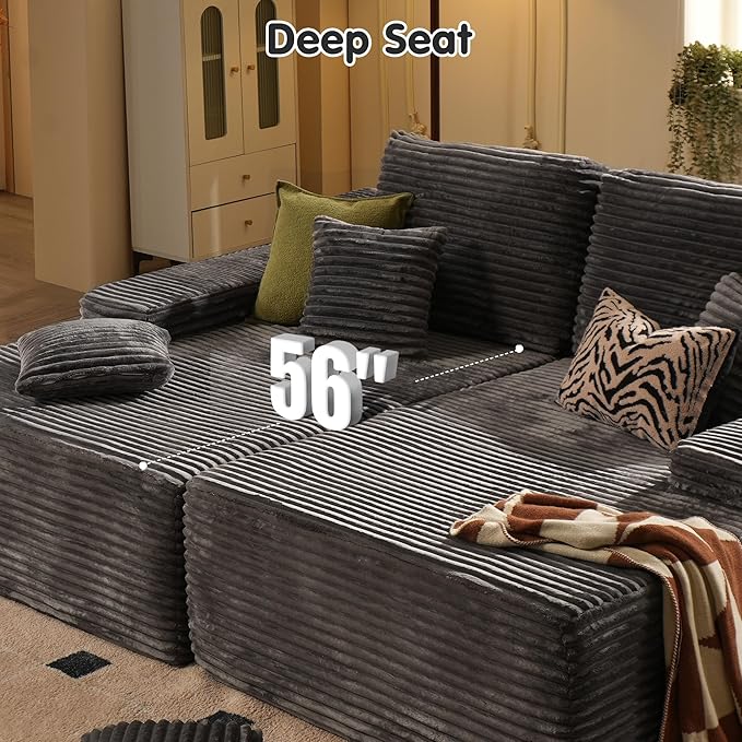 ovios 81" Oversized Sectional Double Lounge Chaise with Cloud Plush Sofa Bed, No Assembly Required, Fluffy Modern Sleeper Loveseat Chair for Indoor Living Room Bedroom Reading, Grey (Plush Fabric)-Ruum Studio Home
