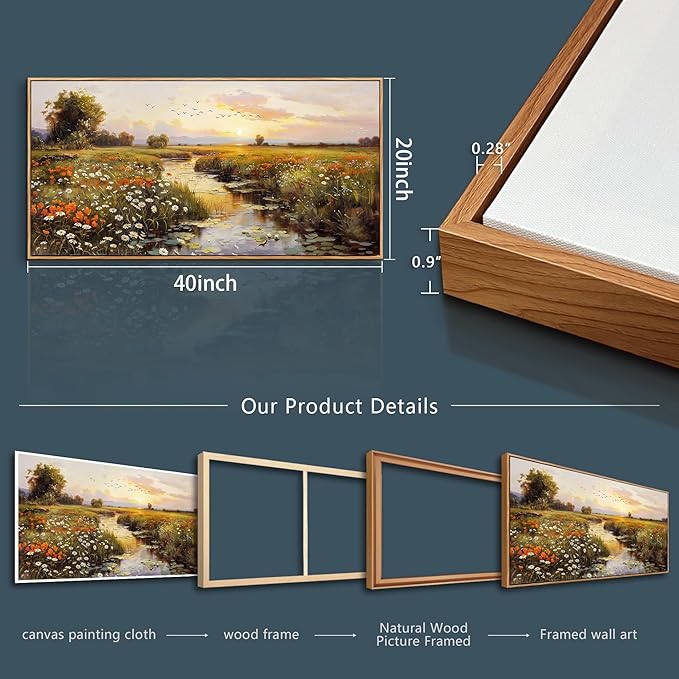 PHAOHUAXM Large Wall Art For Living Room Canvas Wall Decor For Bedroom Watercolour Painting Office Decoration Countryside Sunrise Scenery Wall Picture Ready To Hang Home Decor Wood Framed 20x40 In-Ruum Studio Home