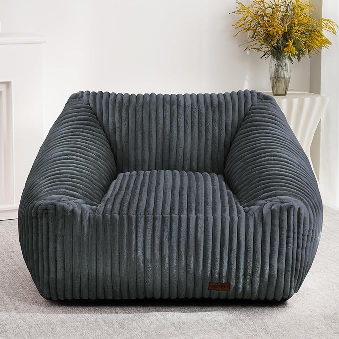 HABUTWAY Bean Bag Chair, Giant Bean Bag Chairs for Adults and Kids, Bean Bag Sofa, Lazy Floor Sofa, Faux Fur Beanbag Chair with Armrests for Living Room Bedroom (Dark Grey)-Ruum Studio Home