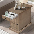 Traditional Wood End Table with Charging Station, Modern Vintage Sofa Chair Side Table Nightstand with Storage & Drawer for Living Room Bedroom, No Assembly, Antique Brown-Ruum Studio Home