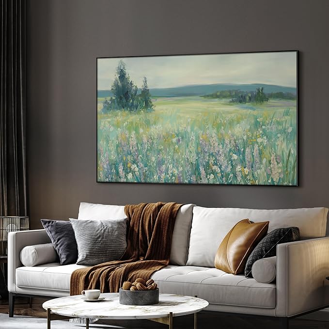 SIGNWIN 36"x60" Extra Large Framed Wall Art Wildflower Meadow Landscape Soft Pastel Nature Illustration for Home Living Room Bedroom Decor (Frame Assembly Required)-Ruum Studio Home