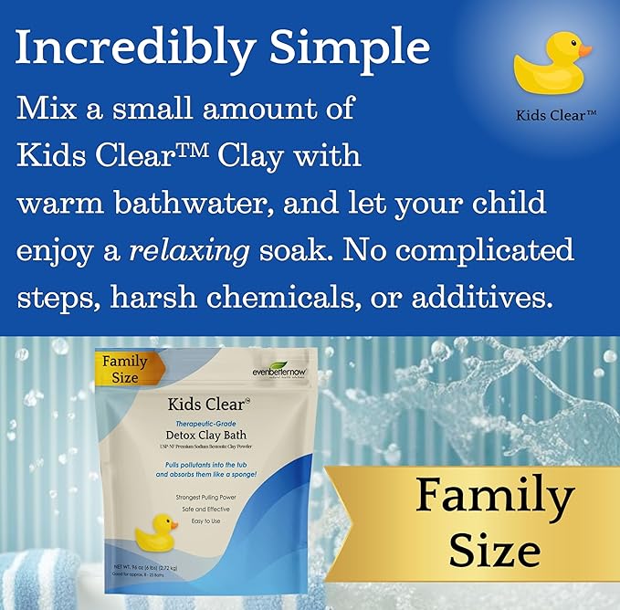 Kids Clear Detox Clay Bath, 100% Pure Sodium Bentonite - Cleansing and Purifying, by -Evenbetternow LLC – 6 lb (96 oz) Family Value Size-Ruum Studio Home