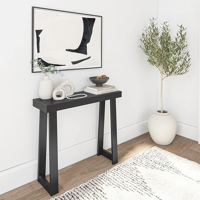 Plank+Beam Solid Wood Console Table, 36 Inch, Sofa Table, Narrow Entryway Table for Hallway, Behind The Couch, Living Room, Foyer, Easy Assembly, Black-Ruum Studio Home
