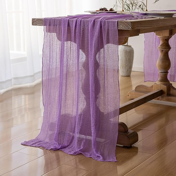 Table Runner Lavender Gauze Rustic Boho Lilac Cheesecloth Grape Table Runner 120 Inch 10 FT for Wedding Baby Bridal Shower Birthday Bridgerton Party Long Sheer Home Decorations-Ruum Studio Home