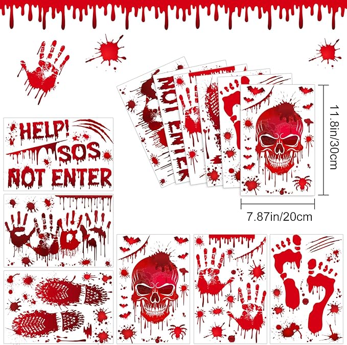 NEBURORA 6 Sheets Terror Bloody Handprint Footprint PVC Window Stickers Spooky Wall Decal and Floor Stickers for Halloween Decorations Party Decorations-Ruum Studio Home