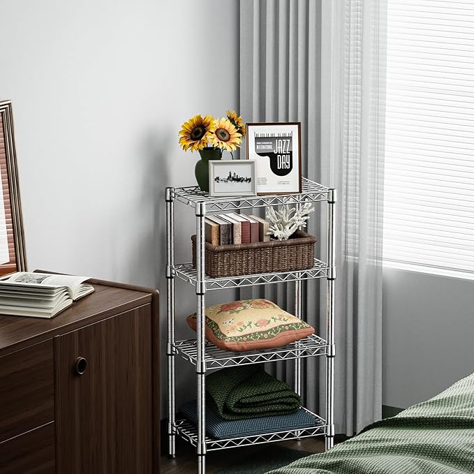1000 lbs 4 Tier Shelf Metal Storage Shelves Wire Rack Closet Organizers with PP Board for Garage Kitchen Bathroom Laundry Chrome 11.8" D x 21.7" W x 39.5" H-Ruum Studio Home