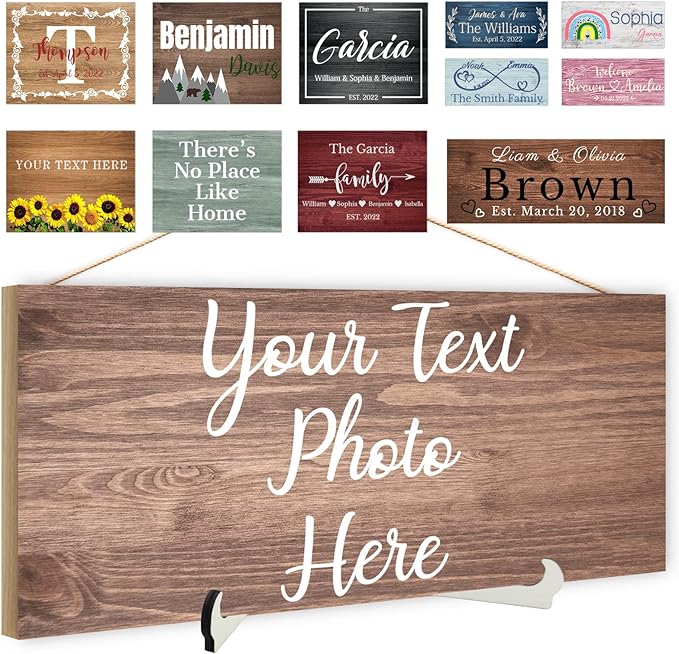 Custom Wood Sign Prsonalized Text Business Home Decor, Personalized Rustic Plaque Board Hanging Wooden Name Sign for Wall Art, Customized Signs Plank Decoration Gifts for Wedding Family Farmhouse Kitchen, Rectangle-Ruum Studio Home