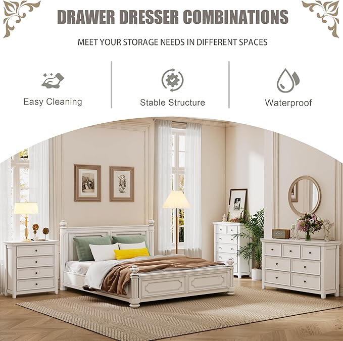 BLANKSPACE White 7 Drawer Dresser, Modern Dresser for Bedroom, Wood Drawer Organizer with Metal Knobs, Large Capacity Wood Cabinet for Bedroom-Ruum Studio Home