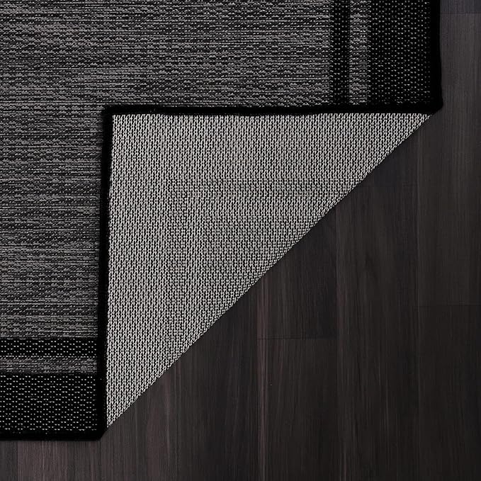 CAMILSON Indoor Outdoor Rug, 6x9 Bordered Dark Grey Black Modern Area Rugs for Indoor and Outdoor Patios, Kitchen and Hallway Mats, Washable Porch Deck Outside Carpet (Bordered Black, 6 x 9)-Ruum Studio Home