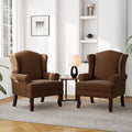 Accent Chair, High Back Upholstered Armchair with High Resilience Sponge & Wood Legs, Mid-Century Modern Comfy Single Sofa Reading Chairs for Living Room, Bedroom (Brown, Set of 2)-Ruum Studio Home