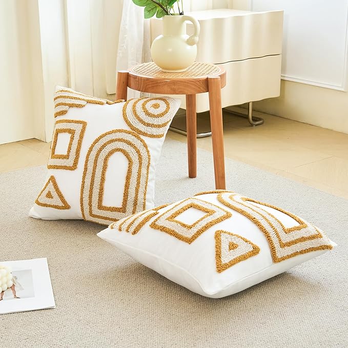 HOdo Home 2PCS Pillow Covers-Throw Pillow Cover,Tufted Boho Jacquard Pillow Covers,Farmhouse Decorative Pillow Cover,Pillow Cases for Couch,Sofa,Bed,Chair,Living Room,Home Decor（18x18inch ）-Ruum Studio Home
