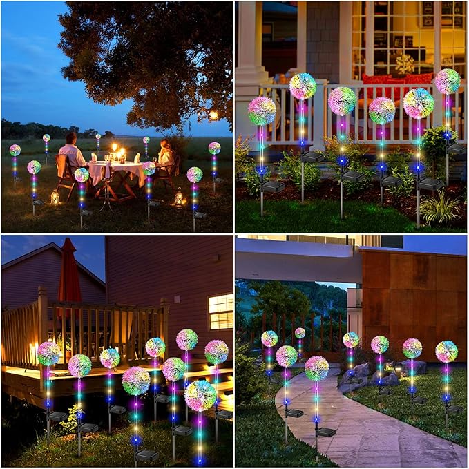 Solar Dandelion Lights Outdoor Decorative: 6 Pack Garden Lights Solar Powered - Waterproof Colorful Flower Light Decor for Yard Patio Porch Pathway Outside Lighting, Unique Gifts for Women-Ruum Studio Home