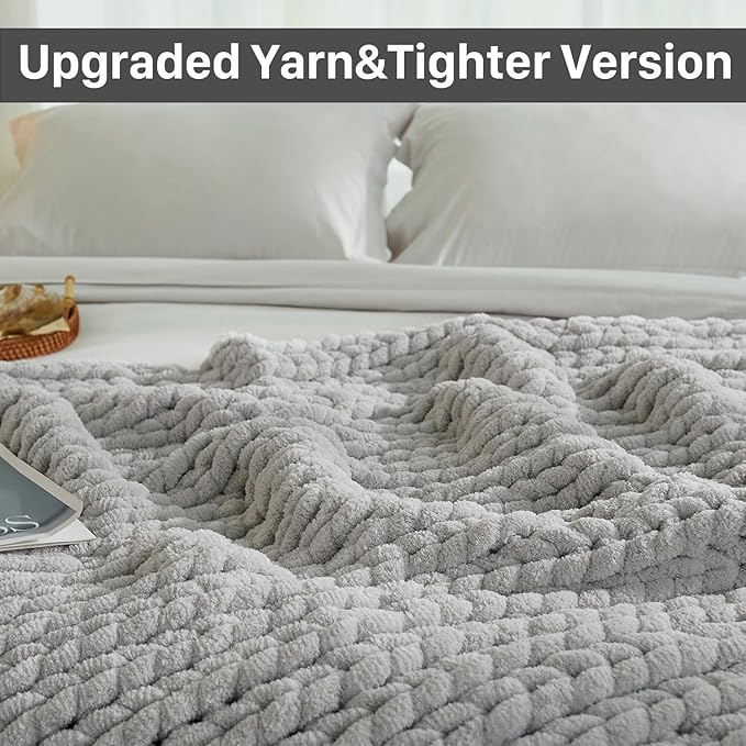 Esterra Chunky Knit Throw Blanket Newly Upgraded Heavy Tighter Version, Handmade Chenille Throw Super Soft, Thick Yarn Cable Knit Crochet Throw Blanket for Couch Bed Sofa (50"x60" Light Grey)-Ruum Studio Home