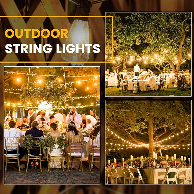 100FT Outdoor String Lights, LED Patio Lights with 50+3 ST38 Vintage Edison Shatterproof Bulbs, IP65 Weatherproof Outside Hanging Lights for Backyard Bistro Cafe Garden(50FTx2)-Ruum Studio Home