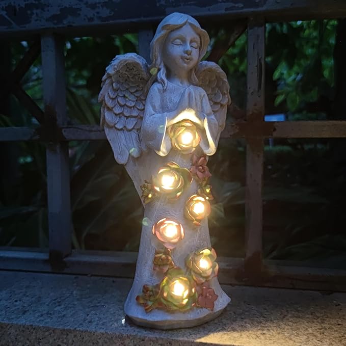 Angel Solar Garden Outdoor Statues with Succulent Plants and 6 LED Lights– Outside Solar Garden Decor Figurines -Remembrance & Sympathy Gifts Decorations-Ruum Studio Home
