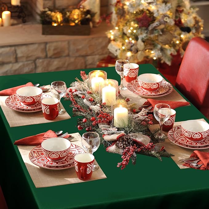 sancua Square Tablecloth - 70 x 70 Inch - Stain and Wrinkle Resistant Washable Polyester Table Cloth, Decorative Fabric Table Cover for Dining Tables, Buffet Parties and Christmas, Hunter Green-Ruum Studio Home