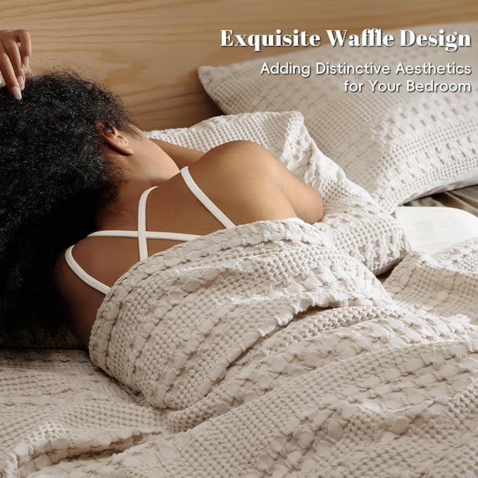 PHF 100% Cotton Waffle Weave Blanket King Size, Soft Lightweight Breathable Cozy Summer Blankets for Bed, Luxury Aesthetic Woven Bedding for Home Decor, 108"x90", Oatmeal-Ruum Studio Home