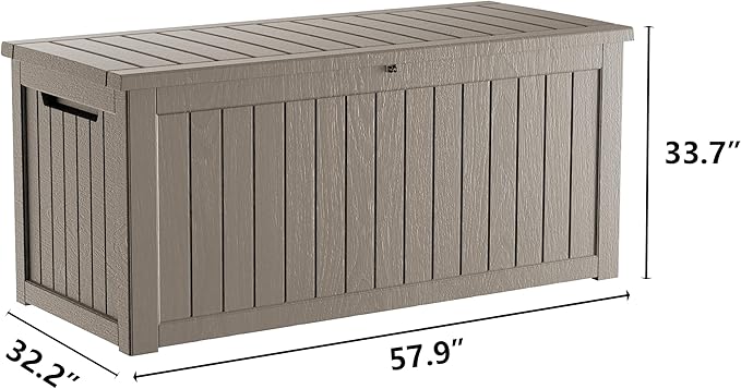 230 Gallon Double-Wall Resin Deck Box - Lockable Waterproof Outdoor Storage Box, 1000lbs Capacity & Doubles as Seating for Patio Furniture - Garden Tools, Pool Accessories (Brown)-Ruum Studio Home