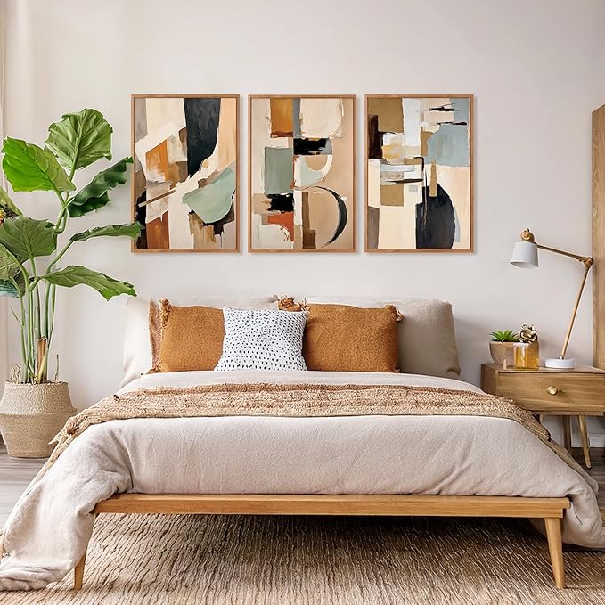 Aurlan Neutral Japandi Wabi Sabi Hand Painted Wall Art(16"x24"), 3PCS Abstract Modern Minimalist 3D Textured Canvas Artwork, Large Contemporary Terracotta Brush Strokes Decor Prints for Office Bedroom-Ruum Studio Home