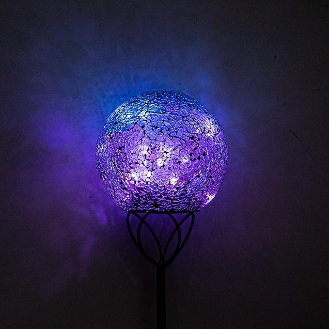 VCUTEKA Solar Lights Outdoor Garden Decor Mosaic Solar Garden Lights Waterproof Glass Ball LED Pathway Stake Light for Landscape Lawn Patio Yard Decoration Purple 6 inch-Ruum Studio Home