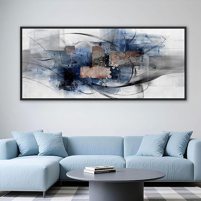 Mofutinpo Black and Blue Wall Art - Abstract Canvas Wall Art for Living Room, Bedroom, Office - Modern Black and White Paintings,Blue and Grey Wall Decor, Large Artwork and Pictures for Wall 31×70IN-Ruum Studio Home