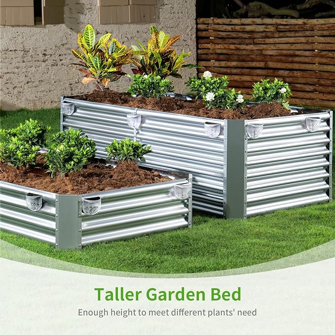 Land Guard Metal Raised Garden Bed for Gardening, 8x4x1.5ft Galvanized Raised Garden Bed, Planter Boxes Outdoor for Vegetables, Fruits and Flowers (Silver)-Ruum Studio Home