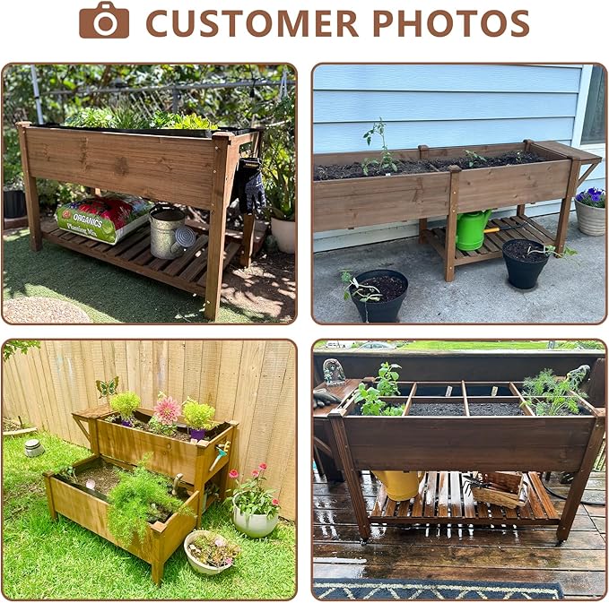 Raised Garden Bed with Legs Outdoor,Elevated Garden Box,Storage Shelf, Protective Liner for Backyard,Patio,Balcony,80x23x30in (Brown)-Ruum Studio Home