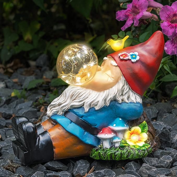 TIJNN Garden gnome Statue with Solar Lights. Funny Garden gnome Decorations for Your Yard, Outdoor Patio, Lawn, Gardens, Balcony or Home. Great Gift idea for Women and mums for Mother's Day.-Ruum Studio Home