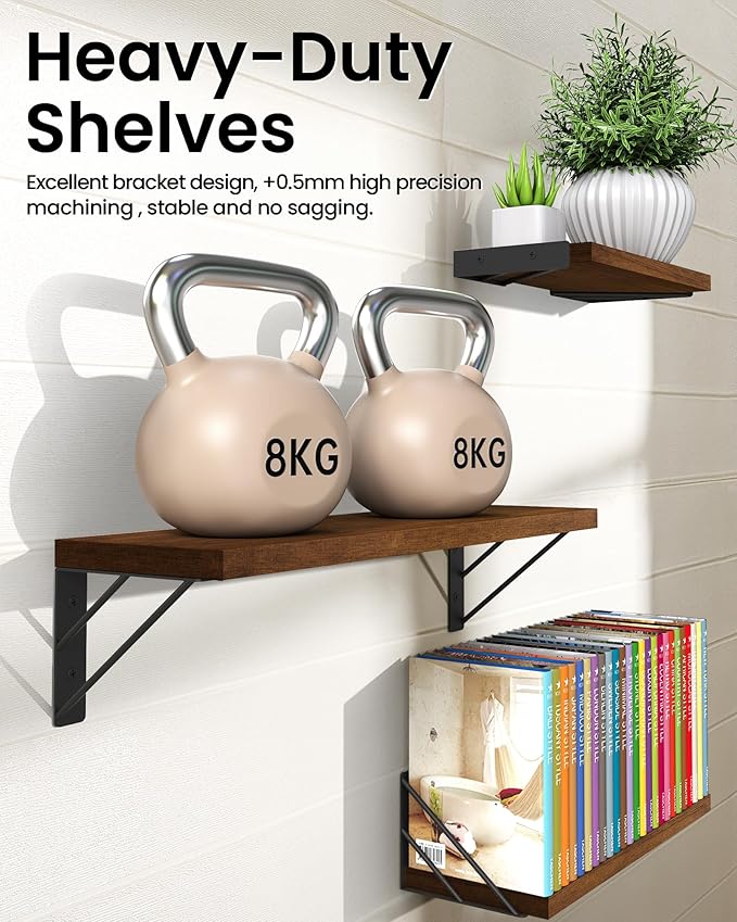 BAYKA Floating Shelves for Wall, Book Shelf for Bedroom, Wall Decor Shelves for Living Room Kitchen, Mounted Wood Floating Shelf for Home Decor, Corner Shelf for Bathroom, Office(Set of 3)-Ruum Studio Home
