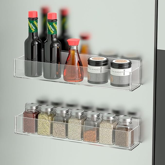 PMMASTO Adhesive Acrylic Spice Rack Organizer for Wall with Nano Double Sided Tape, Spice Shelf Organization for Kitchen Cabinet Door/Pantry Door, Wall Mount Seasoning Rack (Clear-2 Pack)-Ruum Studio Home