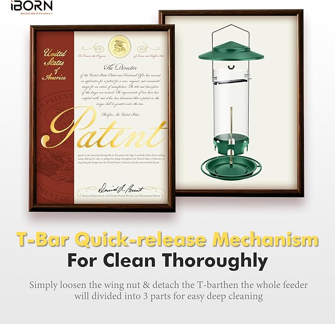 iBorn Metal Bird Feeder for Outside Hanging,Wild Bird Feeders for Cardinal,18cm Large Roof&Green,42CM Long,4.5lb High-Capacity(Seed is not Included)-Ruum Studio Home