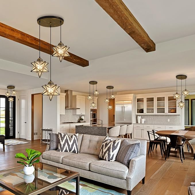 Glass Glam Chandelier Star Pendants Light Fixture Modern Elegant Ceiling Hanging Lights Included LED Warm Light Bulbs Oiled Bronze-Ruum Studio Home