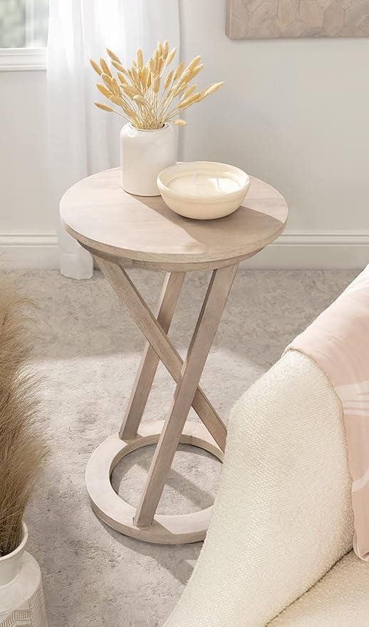 Kate and Laurel Aja Modern Round Side Table, 15 x 15 x 23, White, Decorative Modern Geometric Wood Bedroom Nightstand Table-Ruum Studio Home