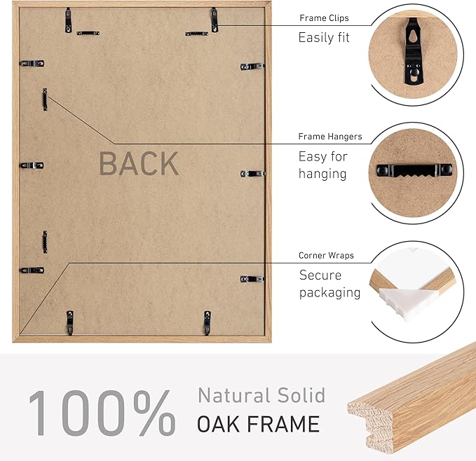 18x24 Poster Frame Set of 4 Natural Solid Oak Photo Frames with 16x20 Removable Mat Wall Hanging Large Handcrafted Frame with HD Plexiglass Wall and Tabletop Display Large Picture Frame-Ruum Studio Home