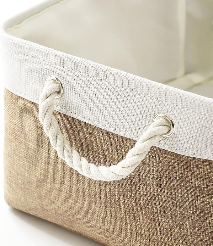 Fabric Storage Baskets - Rectangular Baskets for Organizing Fabric, Shelves & Decorative Use (White & Khaki)-Ruum Studio Home