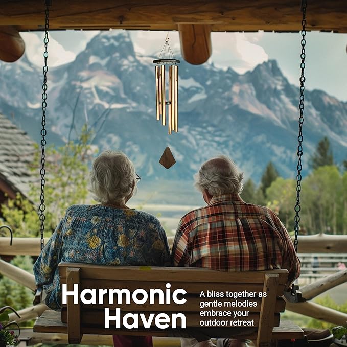 Nature’s Melody Premiere Grande Tunes Wind Chimes – Outdoor Windchime with 6 Tubes Tuned to E Pentatonic Scale, Rustproof Aluminum, Beech Wood & S Hook Hanger for Sympathy, Memorial Gift or Zen Garden-Ruum Studio Home