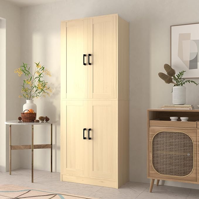 Oak Kitchen Pantry, 71" Tall Cabinet with Doors, Hutch with Storage for Dining Room-Ruum Studio Home