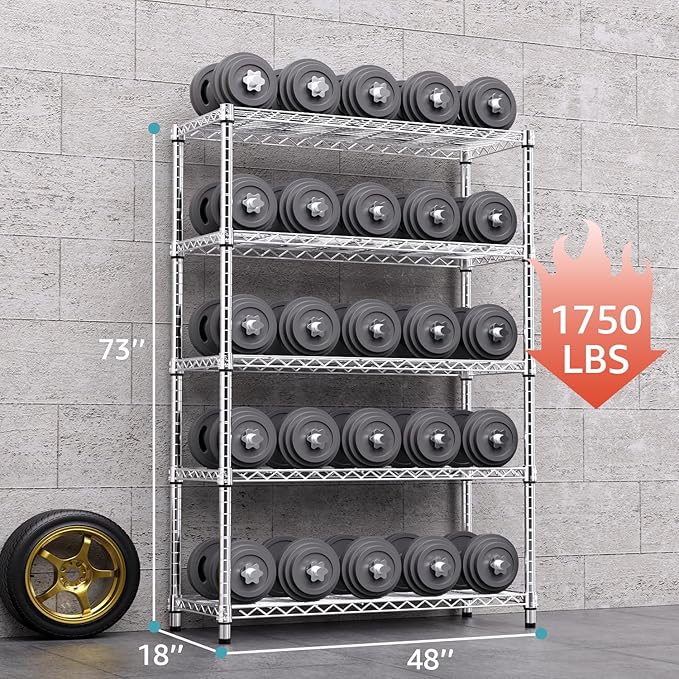 1750 LBS Storage Shelves 5-Tier Utility Shelving Unit Steel Organizer Wire Rack for Home,Kitchen,Office,Garage, Capacity 17.7" D x 47.2" W x 72.3" H-Ruum Studio Home