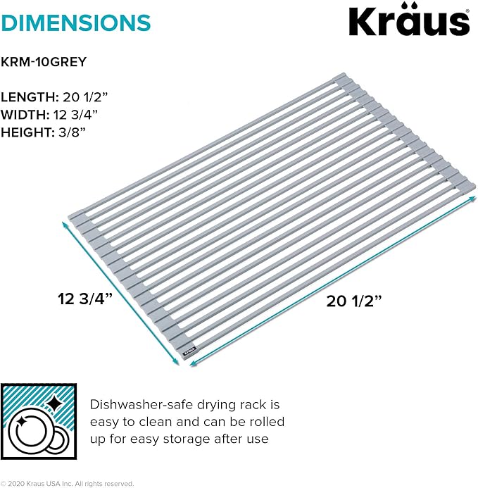 Kraus Multipurpose Over-Sink Roll-Up Dish Drying Rack, Colander and Trivet in Light Grey, KRM-10GREY-Ruum Studio Home