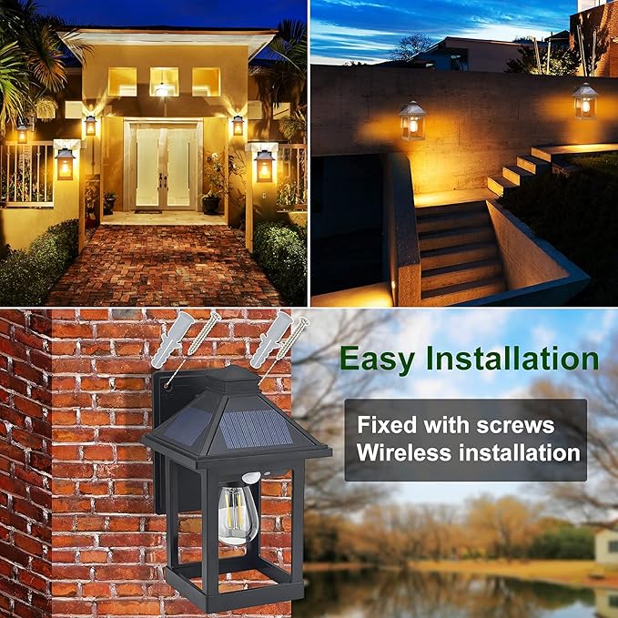 2 Pack Solar Wall Lanterns Outdoor with 3 Modes, Dusk to Dawn Motion Sensor LED Sconce Lights IP65 Waterproof, Exterior Front Porch Security Lamps Wall Mount Patio Fence Garage Decorative-Ruum Studio Home