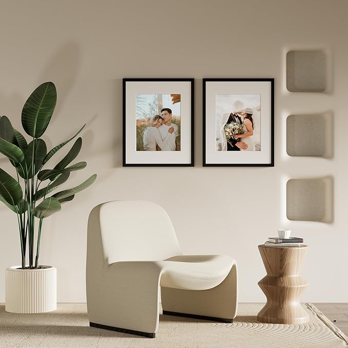 Vittanly 16x24 Picture Frames Set of 9, Shatter Resistant Plexiglass, Display 12x18 Pictures with Mat or 16x24 without Mat, Photo Frames for Wall or Tabletop, PVC Frame, Black-Ruum Studio Home