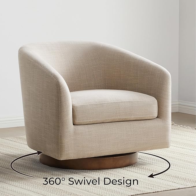 CHITA Swivel Accent Chair, FSC Certified Upholstered Fabric Barrel Chair for Living Room, Fully Assembled, Flax Beige-Ruum Studio Home
