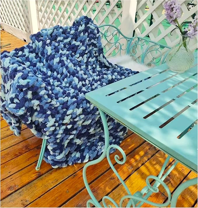 DDL&HEXI Chunky Chenille Blanket 100% Hand Knit with Jumbo Chenille Yarn (50"x60") Super Soft Large Throw Bed Blanket for Couch, Sofa, Home Decor - Machine Washable (03)-Ruum Studio Home