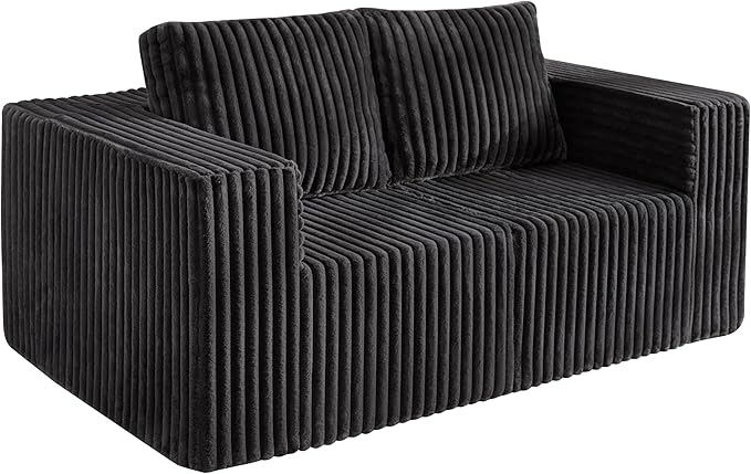 Modular Sectional Sofa 2 Seater Loveseat Modular Couch with Deep Seat Memory Foam Cloud Chair with Pillows Oversized Sectional Sofa for Living Room Bedroom (Strip Grey, Loveseat)-Ruum Studio Home